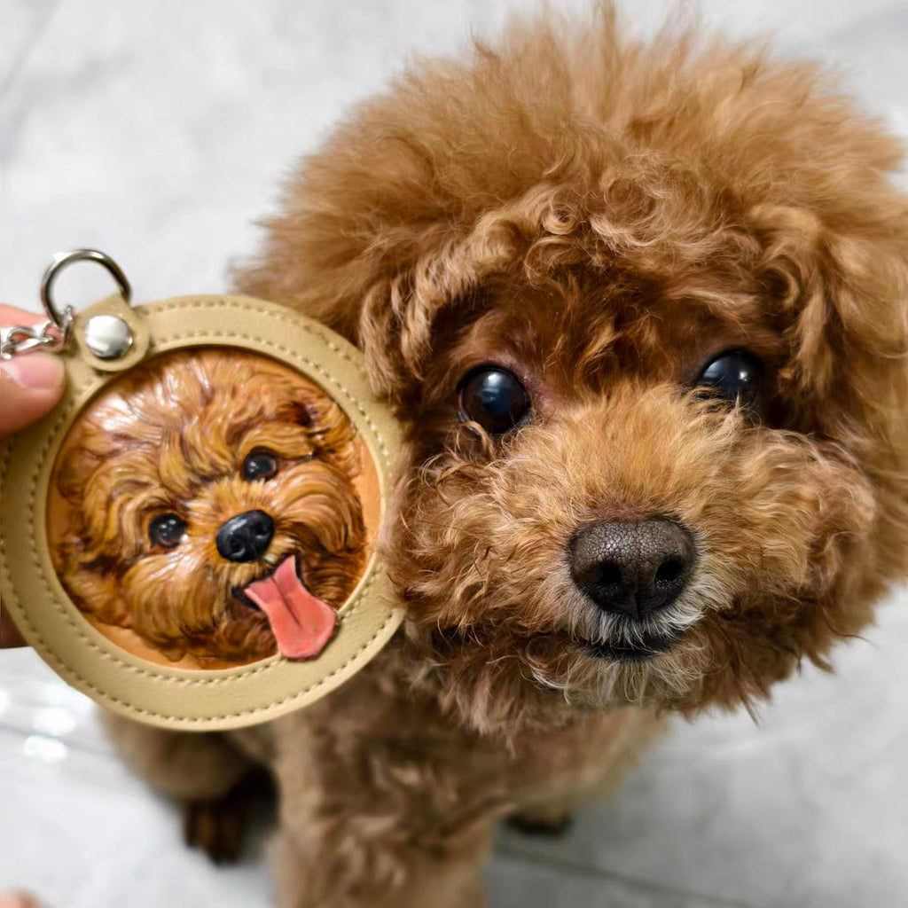 Custom Hand-Carved Leather Pet Portrait Charm - Bespoke 3D Art Keepsake