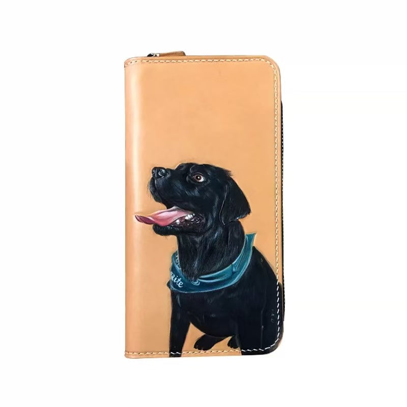 Bespoke Hand-Carved Leather Wallet - Custom Pet Portrait Personalized Men's/Women's Bifold