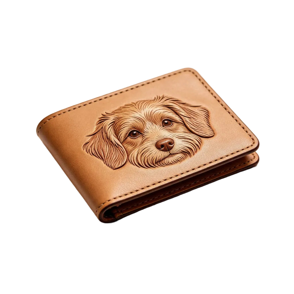 Bespoke Hand-Carved Leather Wallet - Custom Pet Portrait Personalized Men's/Women's Bifold