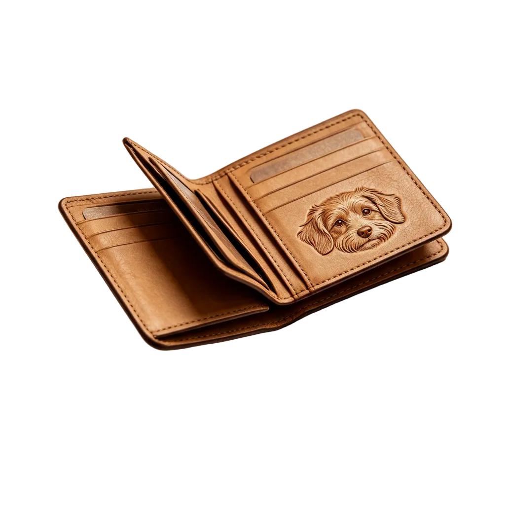 Bespoke Hand-Carved Leather Wallet - Custom Pet Portrait Personalized Men's/Women's Bifold